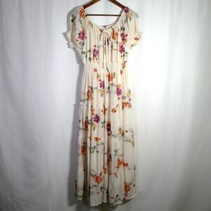 Kindred Cottagecore Tiered Floral Midi Dress Size XL Petite Embroidered Prairie